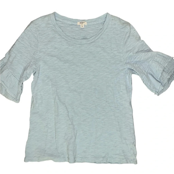 Dylan Light Blue Double Ruffle Sleeve Tee Slub Cotton - Picture 3 of 9